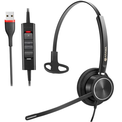Arama USB Headset with Microphone for PC Laptop, On-Ear Wired Computer Headset with Noise Cancelling Mic & in-line Control for Home Office Call Center Online Class Skype Zoom