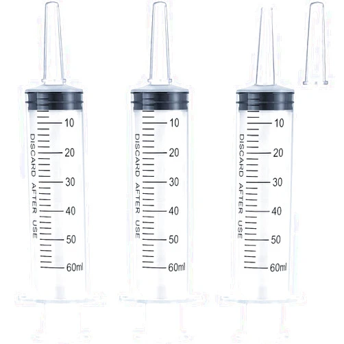 HiMo 60ml Syringe for Liquid, Oral, Scientific Labs, Measurement, Dispensing, Catheter Tip with Cap- 3 Pack 60ml Syringes