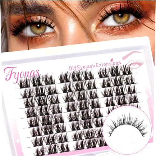 Fyonas Lash Clusters Wispy Cluster Eyelash Extensions 72 Pcs C Curl Eyelash Clusters Natural Look Soft DIY Lash Extensions at Home Mix 6-13mm (FD52)