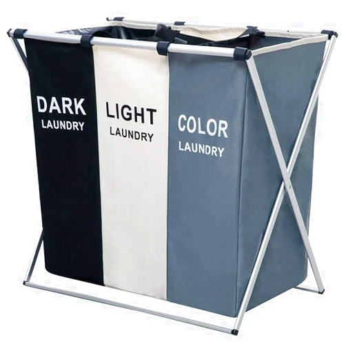 Nicesail 3 Section Laundry Basket Printed Dark Light Color, Foldable Hamper/Sorter with Waterproof Oxford Bags and Aluminum Frame, Washing Clothes Storage for Home, Dormitary Multicolored