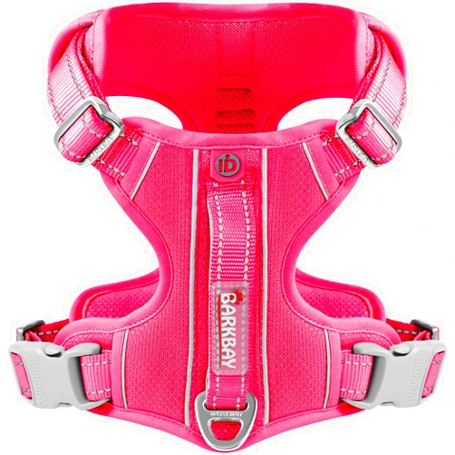 BARKBAY Dog Harness No Pull with ID Tag Pocket - Heavy Duty, Reflective, Easy Control for Large Dogs (Pink,L)