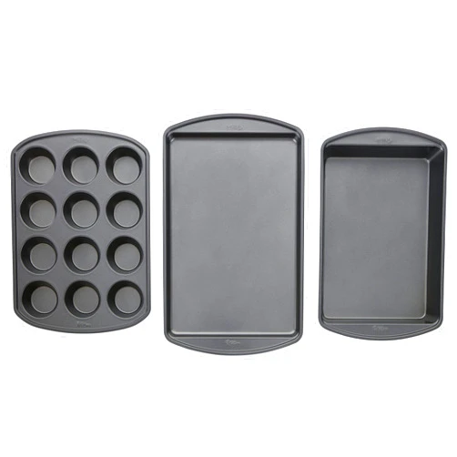 Wilton Perfect Results Non-Stick Muffin, Baking Sheet and Oblong Pan Bakeware Set, 3-Piece