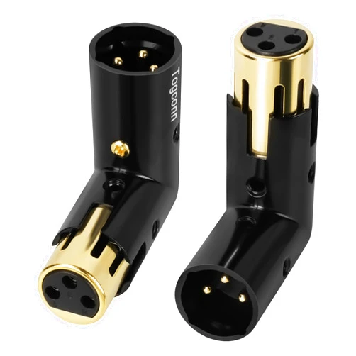 Togconn Adjustable 3-PIN Right Angle XLR Adapter 2 Pack,90 Degree XLR Male to Female Gold Plated Heavy Duty Metal Connector, XLR L Shape Extender, XLR Male/Female Adjustable Orientation