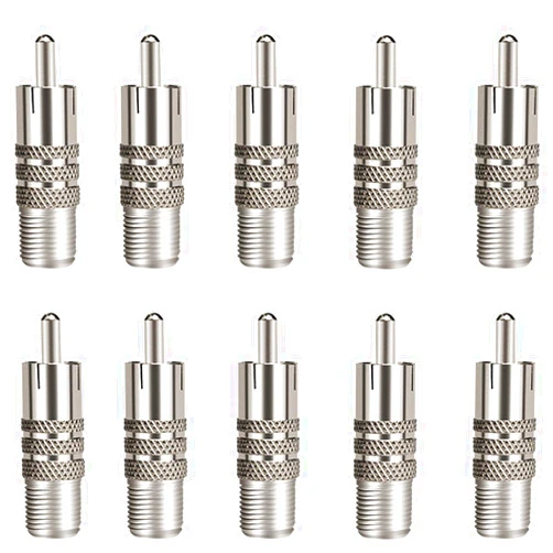 Aniann 10 Pack F Type Female to RCA Male Coaxial Cable Adapter, Straight Coupler Adapter Connector for Video Audio (Nickel Plated)