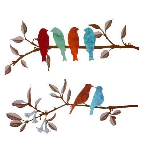 KUYYFDS Metal Wall Decor, 2PCS Vivid Birds on Branch Metal Bird Wall Art, Hanging Bird Pictures Decor, Rustic Ornaments for Balcony Garden Home