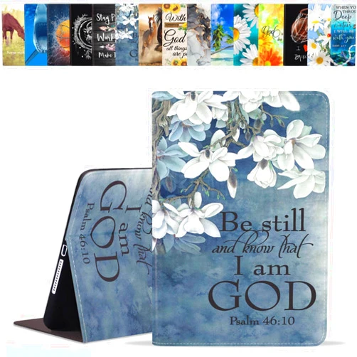 BWOOLL Case for iPad Air 13 Inch (M2) 2024/iPad Pro 12.9 Inch 6th/5th/4th/3rd Gen 2022/2021/2020/2018, Slim Lightweight PU Leather Stand Cover with Auto Wake/Sleep, Christian Quotes Bible Verse Psalm 46:10