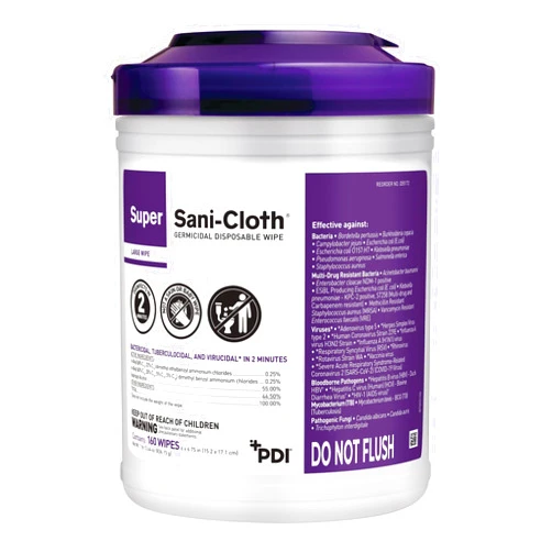 PDI Super Sani-Cloth Germicidal Disposable Wipe, White, 6 X 6-3/4