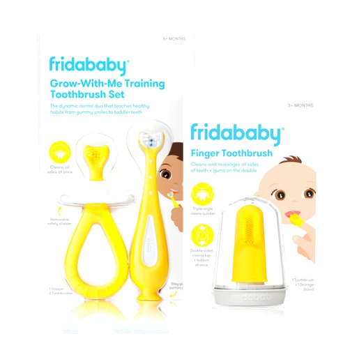 FridaBaby SmileFrida Finger Toothbrush and Grow-with-Me Training Toothbrush Set | Infant to Toddler Toothbrush Oral Care for Sensitive Gums and Building Brushing Habits
