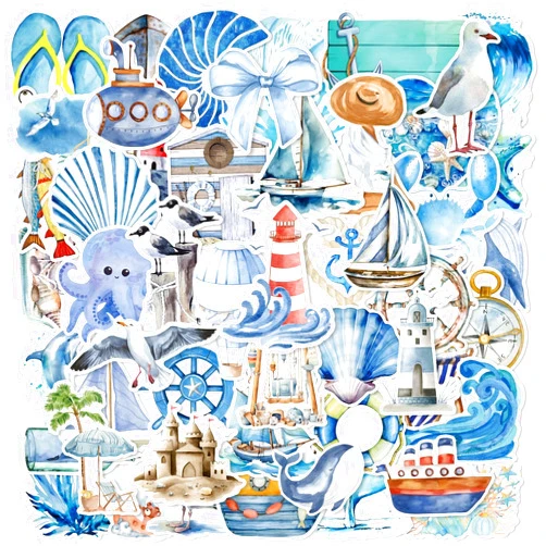 Aoinqx 50Pack Sailing Beacon Stickers, Ocean Lighthouse Stickers, Aesthetic Vinyl Sealife Stickers and Decals, Famnaer Sticker Machine Stickers for Laptop Water Bottle Car, Planner, Cool Stickers for Kids