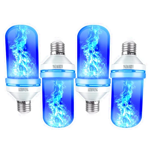 AIZHIWENG LED Flame Light Bulbs, 4 Modes Fire Light Bulbs, E26 Base Flame Bulb, Christmas Decorations Outdoor Indoor Home, Christmas Lights Bulbs (Blue, 4 Pack)