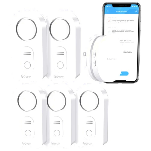 Govee WiFi Water Sensor 3 Pack, 100dB Adjustable Alarm Bundle with Govee Water Detectors 2 Pack, 100dB Adjustable Audio Alarm Sensor
