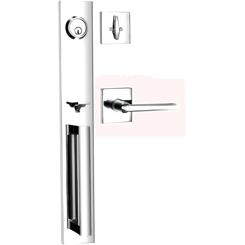 Berlin Modisch Full Escutcheon HandleSet Front Door Entry Handle and Deadbolt Lock Set Slim Square Single Cylinder Deadbolt and Lever Heavy Duty – Polished Chrome Finish