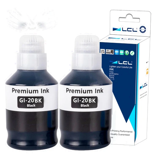 LCL GI-20 GI20 Black Ink Bottles Replacement for Canon 20 GI20 GI-20 Ink Refill Bottles Compatible with Canon PIXMA G5020 G6020 G7020 Printer (2-Pack)