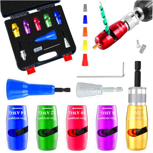 YIHANGYE 9Pcs Wire Twister Tool for Drill,YIHANGYE Wire Stripper for Drill,for 6-8-10-12-14 Gauge Electric Wire Stripper,Drill Wire Twister With 2Pcs Metal and Plasticwire Twisting ToolWire Connectors Nuts