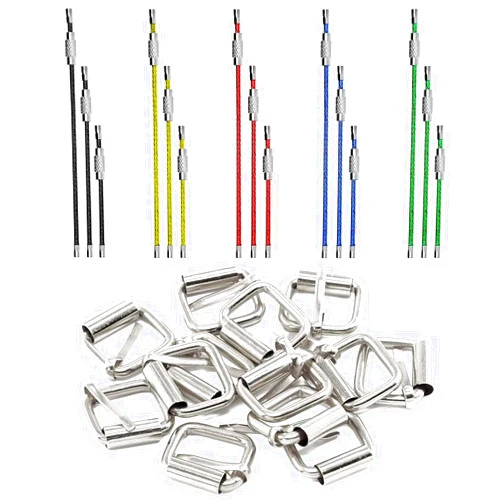 Swpeet 45Pcs Metal Wire Keychains Kit and 60Pcs Heavy Duty 3/4 Inch - 20mm Sliver Multi-Purpose Metal Roller Buckles Metal Rings