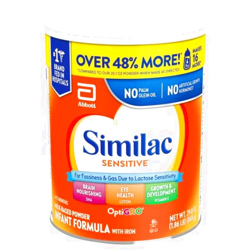 Similac Sensitive Infant Formula, for Fussiness & Gas Due to Lactose Sensitivity, Baby Formula Powder, 29.8-oz Can