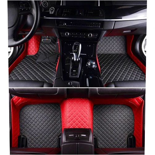 MOUPL Custom Car Floor Mats for 99% of Cars, Trucks, and SUV Waterproof Leather Automotive Vehicle Specific Floor Liner Car Accessories (Black and red car mat)