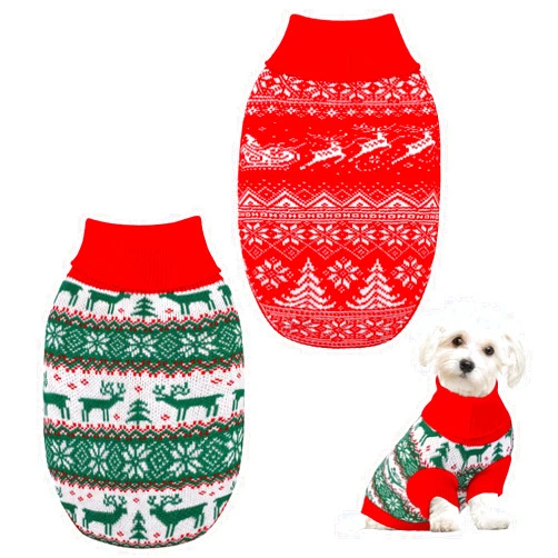 Pedgot 2 Pack Christmas Pet Sweaters Xmas Dog Holiday Sweaters Funny Pet Costume Christmas Pet Warm Clothes Reindeer, Christmas Tree, Snowflake Knitwear for Cats or Dogs (Large)