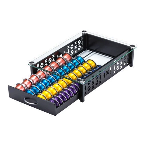 ZCDCP for Nespresso Pod Holder, Vertuo Pod Holder Drawer Glass Top Coffee Pod Organizer Storage (40 Pods Capacity)
