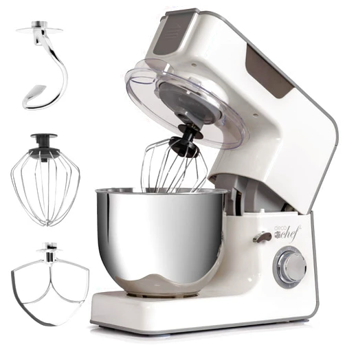 Deco Chef 5.5 QT Kitchen Stand Mixer, 550W 8-Speed Motor with Pulse Functionality, includes Dough Hook, Flat Beater, Wire Whip, Stainless Steel Mixing Bowl, and Transparent Splash Guard