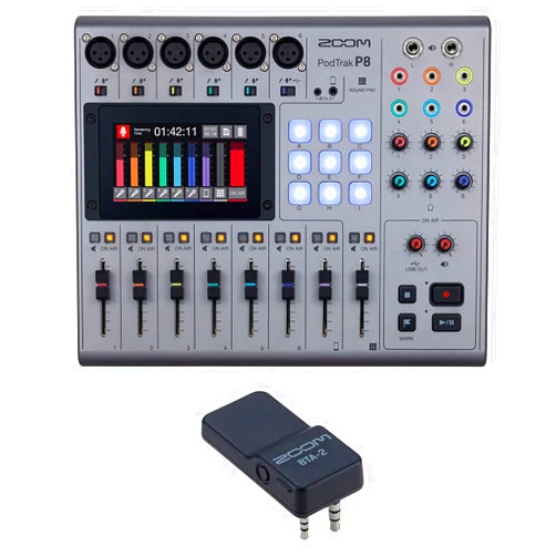 Zoom PodTrak P8 Portable Multitrack Podcast Recorder Bundle with with Zoom BTA-2 Bluetooth Adapter