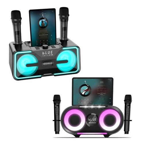 BIGASUO Karaoke Machine with Rich Deep Bass Explosive Flashing Lights for Adults Portable Bluetooth Singing PA Speaker System with 2 UHF Wireless Microphones for Home Party Wedding Outdoor