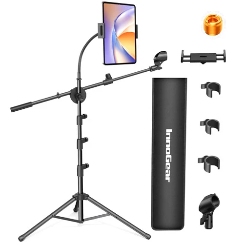 InnoGear Mic Stand, 6 in 1 Microphone Stand Floor with Tablet Phone Holder Height Adjustable from 30
