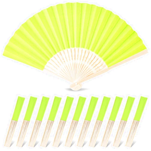 JOHOUSE Foldable Bamboo Fans, 12PCS Eastern Style Handheld Fan Japanese Chinese Fan for DIY Decoration Wedding Dancing Party Summer Green