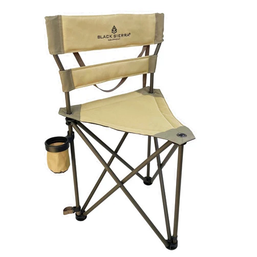 Black Sierra Equipment Black Sierra XL Tripod Hunting Stool, Foldable Tripod Seat w/Steel Frame Supports 300 Lbs, Heavy Duty Fishing Chair Features Cup-Holder & Carry Shoulder Strap, for Camping, Hiking, Fishing
