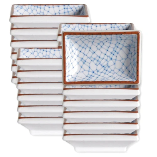 Steelite Melamine Small Snack Plates, Soy Dish, Creation Tribeca Crazed Blue Design with Burnt Orange Rim, Heavy Duty, Shatter Resistant, Ideal for Restaurants, Commercial Foodservice, 3.8x2.5, 24 Pc