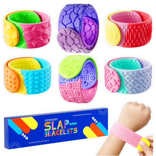 Spkwis Sensory Slap Bracelets for Kids Teens,6PCS Fidget Toys Snap Bracelets for Stress Anxiety Autistic ADHD,Calm Down Classroom Travel Students Prizes Toys, Stocking Stuffers for Teens Boys Girls