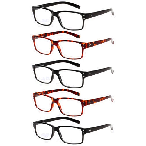 NORPERWIS Reading Glasses 5 Pairs Quality Readers Spring Hinge Glasses for Reading for Men and Women (3 Black 2 Tortoise, 3.00)