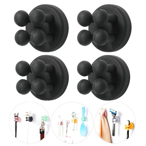 iBetterLife Razor Holder for Shower Hooks – 4Pcs Self Adhesive Wall Mounted Single Hook for Hanging Toothbrush, Functional Waterproof Utility Plug Holder for Bathroom Kitchen Living Room Office
