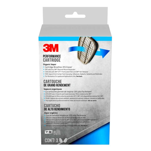 3M Organic Vapor Performance Cartridge, 3 Pairs, For Use With 3M 6000, 6500 & 7500 Series Facepieces, NIOSH-APPROVED OV For Use Against Certain Organic Vapors, Easy-To-Attach Design (6001P3-DC)