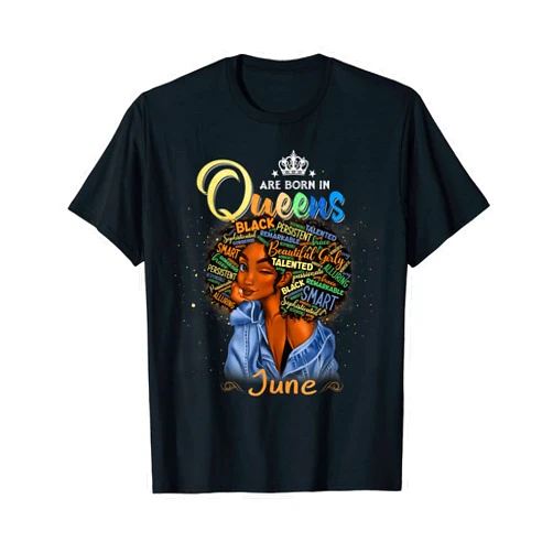 Queens Are Born In June Black Girl Gemini Cancer Birthday T-Shirt
