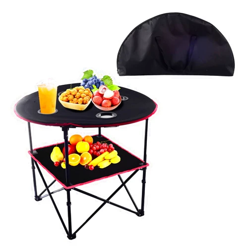 WONGPERG Portable Canvas Table Camping Table, Travel Folding Table with Cup Holder, Portable Canvas Table Picnic Travel Folding Table Camping Table with 4 Mesh Cup Holders Convenient Carry Case
