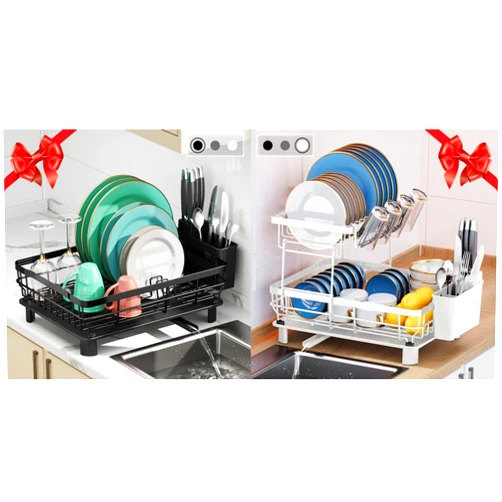 MOUKABAL Dish Drying Rack, Dish Rack,Dish Racks for Kitchen Counter,Dish Drainer with Removable Utensil Holder,Drainboard and Swivel Spout
