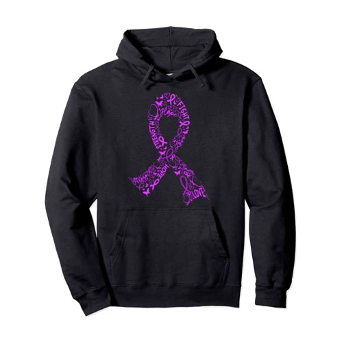 SHIRTSIDE Leiomyosarcoma Cancer Leiomyosarcoma Cancer Warrior Purple Ribbon Awareness Gifts Pullover Hoodie