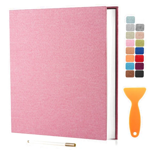 HenPisen Large Photo Album Self Adhesive Scrapbook Album for 4×6 5×7 8×10 Pictures DIY Magnetic Linen Cover Album 40 Pages for Family Wedding Gifts with Metal Pen and Plastic Board