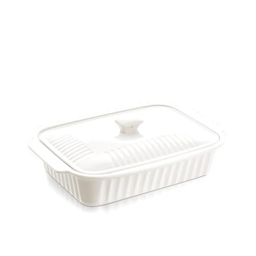 Roeveca Large Baking Dish with Lid,5.5 Quart Lasagna Pan with Lid, 13.5x9 inch Ceramic Casserole Dish with Lid, Microwave, Dishwasher Safe, White