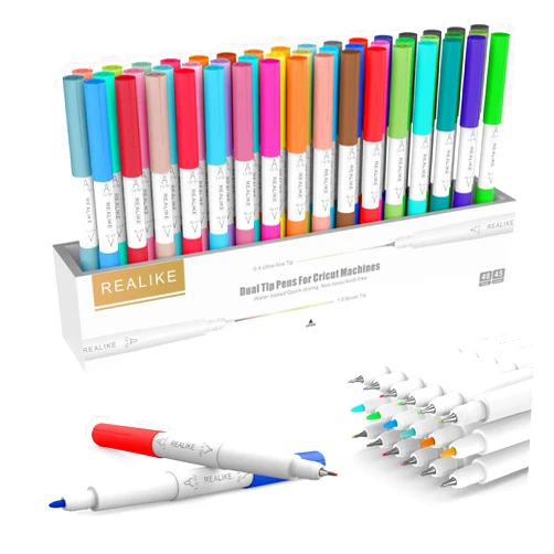 REALIKE Dual Tip Pens for Cricut Maker 3/Maker/Explore 3/Air 2/Air, Dual Tip Marker Pens Set of 48 Pack Fine Point Pen Writing Drawing Accessories for Cricut Machine (0.4 Tip & 1.0 Tip)