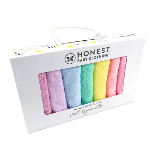 HonestBaby 10-Pack Organic Cotton Baby-Terry Wash Cloths, Rainbow Pinks, One Size