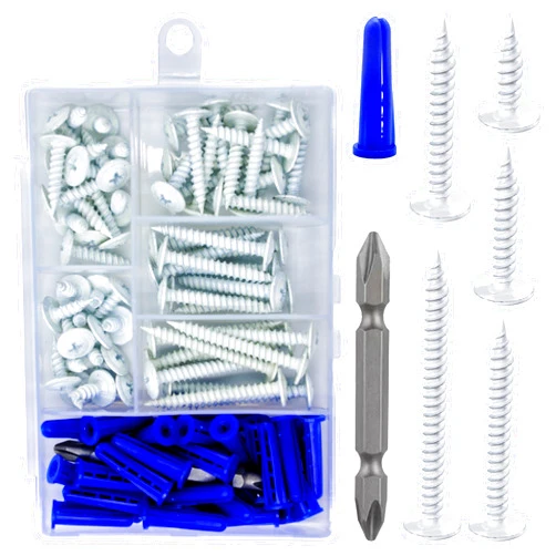 Wensilon(95 pcs)#8 White Truss Head Wood Screws Quick Metal Self Tapping Zinc Oxide with Drywall Plastic Anchors Assortment Kit