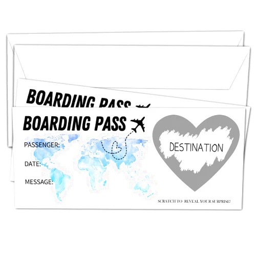 Zriauber 2 Set Silver Surprise Reveal Cards, Scratch Off Boarding Pass, Surprise Trip Gifts for Holiday, Christmas, Birthday, Wedding, Anniversary, Party Supply-A17