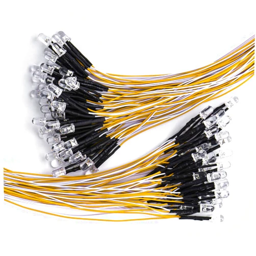 DiCUNO 100Pcs 5MM Pre Wired 12V Warm White LED Diodes, 9.4 Inch/24CM Ultra Bright Light Emitting Diodes Assorted Color Kit Box for Circuit Science Experiment, DIY Lighting Projects