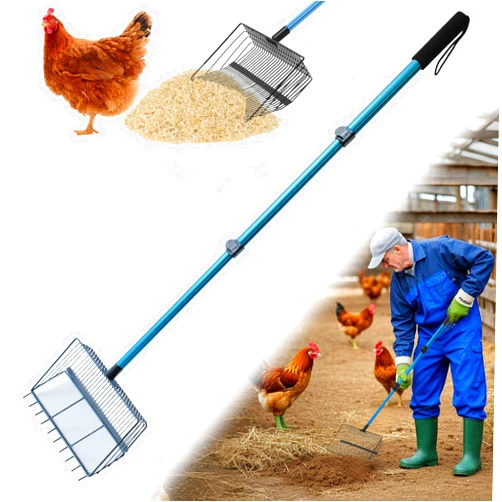 Polarduck Chicken Poop Scooper & Rake: Stainless Steel Heavy Duty Litter Scooper Sand Sifter Shovel with Adjustable Handle for Chicken Coop & Pet Waste Cleaning (22