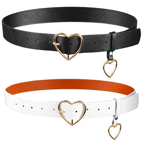 SATINIOR 2 Pieces Heart Shaped Belt Heart Buckle Belt White Black PU Leather Belts for Women Girls Dress Jeans