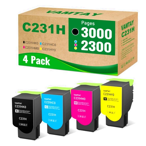 VAMTAY C231H Toner Cartridge Replacement for Lexmark C231HK0 C231HC0 C231HY0 C231HM0 for C2325 C2425 C2535 C2640 (1 Black 1 Cyan 1 Yellow 1 Magenta)
