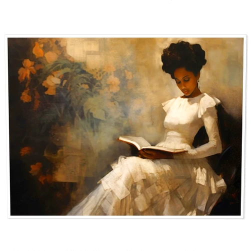 XMQQLL Vintage Female Portrait Reading A Book Poster, Famous Oil Painting Canvas Wall Art, Antique African American Wall Art, Retro Black Girl Pictures Wall Decor for Bedroom 12x16in Unframed