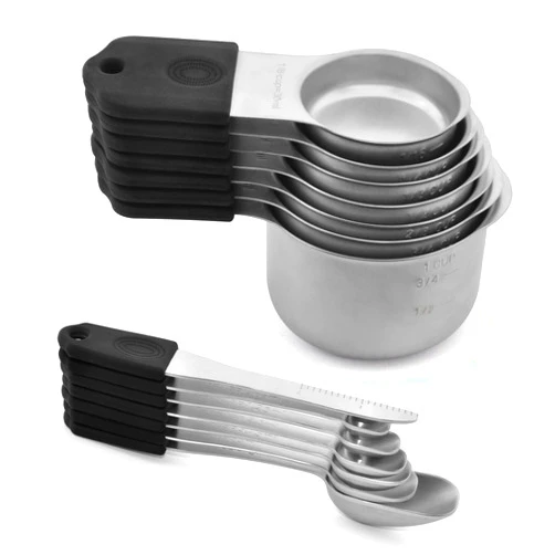EDELIN Magnetic Measuring Cups and Spoons Set, Stainless Steel 7 cup and 6 spoon with 1 Leveler, 18/8 304 stainless steel (Black 14 sets)